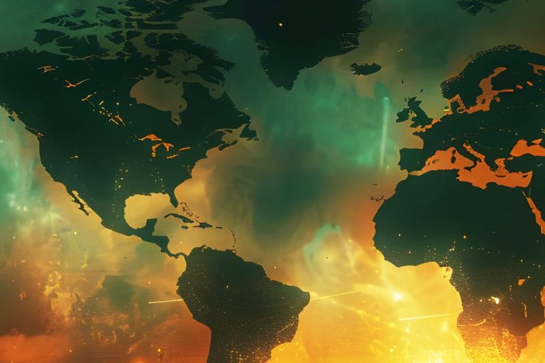 Navigating the Future: A Vision of Global Trade with Cargo Ships, Trains, and a Glowing World Map. Concept Global Trade, Cargo Ships, Trains, World Map, Navigating the Future navigating-future-vision-global-trade-with-cargo-ships-trains-glowing-world-map-concept-global-trade-cargo-ships-trains-world-map-navigating-future-scaled